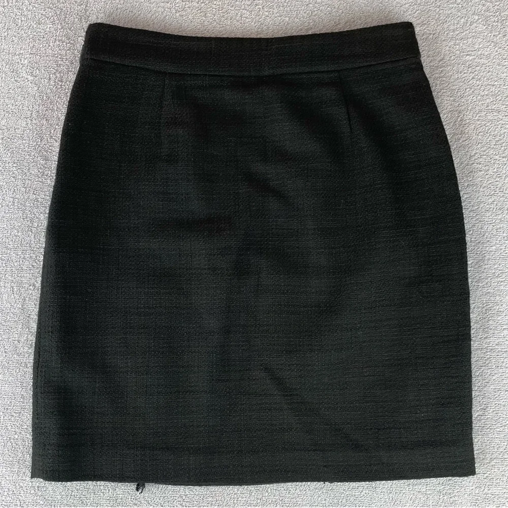Karl Lagerfeld Fringe Mini Skirt Women's Size 2 Buckle Black Six Buttons Office - Picture 4 of 12